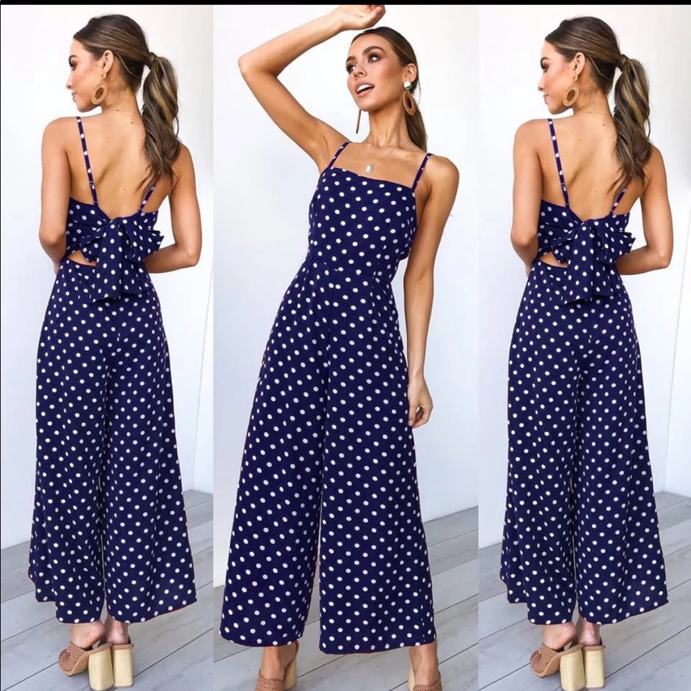 Sleeveless Polka Dot Wide Leg Romper 🌸